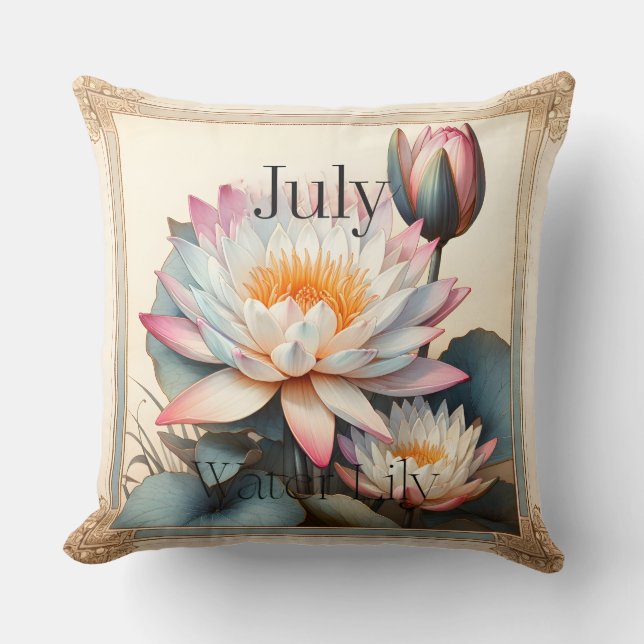 Almofada July Water Lily Birth Month Botanical Floral (Frente)