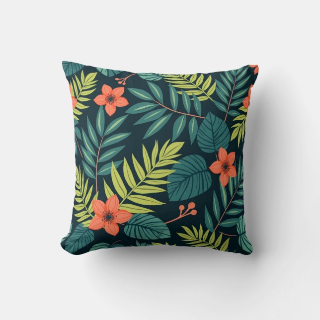 Almofada Jungle Foliage Pattern – Lush Tropical Leaf Design (Frente)