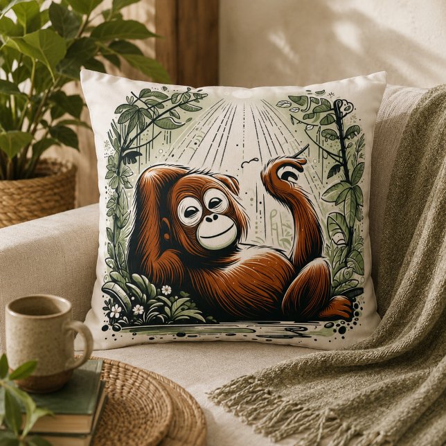 Almofada Jungle Harmonia: Inspirado em Orangotangos  (Jungle Harmony: Orangutan-Inspired Throw Pillow)