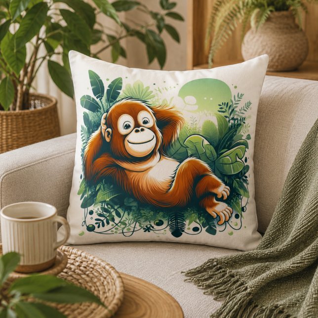 Almofada Jungle Harmonia: Inspirado em Orangotangos  (Jungle Harmony: Orangutan-Inspired Throw Pillow)