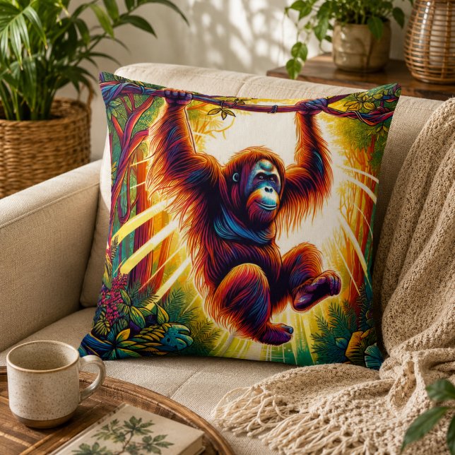 Almofada Jungle Harmonia: Inspirado em Orangotangos  (Jungle Harmony: Orangutan-Inspired Throw Pillow)