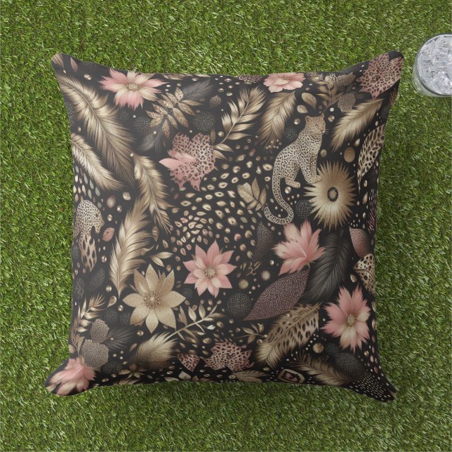 Almofada Jungle Pink, Dourado e Leopardo Preto (Grama)