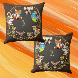 Almofada Jungle Safari Animal Kingdom Dark Woods Monograma