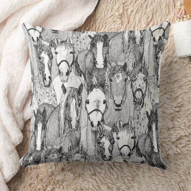 Almofada just horses black white (Cobertor)