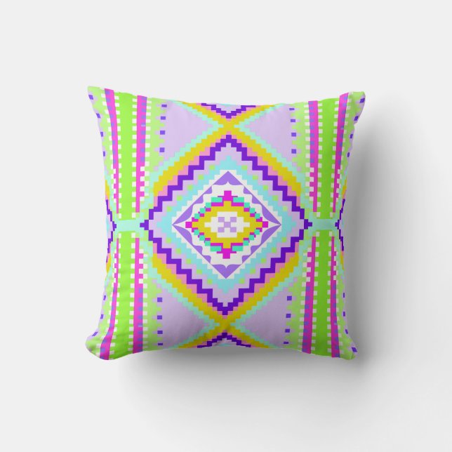 Almofada Kaleidoscópio de Sonhos Tribais Neon (Frente)