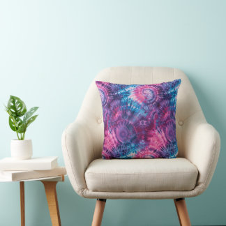 Almofada Kaleidoscópio de Tie Dye Rosa, Roxo e Turquesa