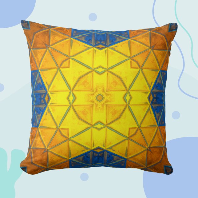Almofada Kaleidoscópio Quadrado Amarelo e Azul (Criador carregado)