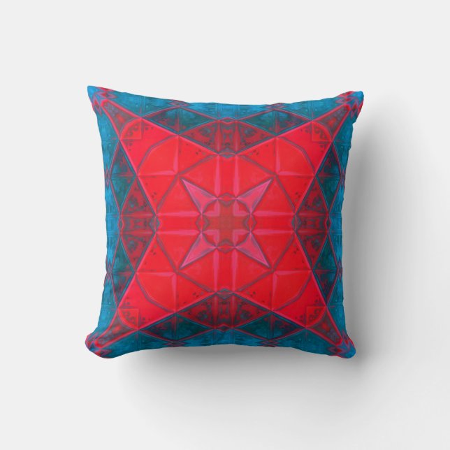 Almofada Kaleidoscópio Quadrado Vermelho e Azul (Frente)