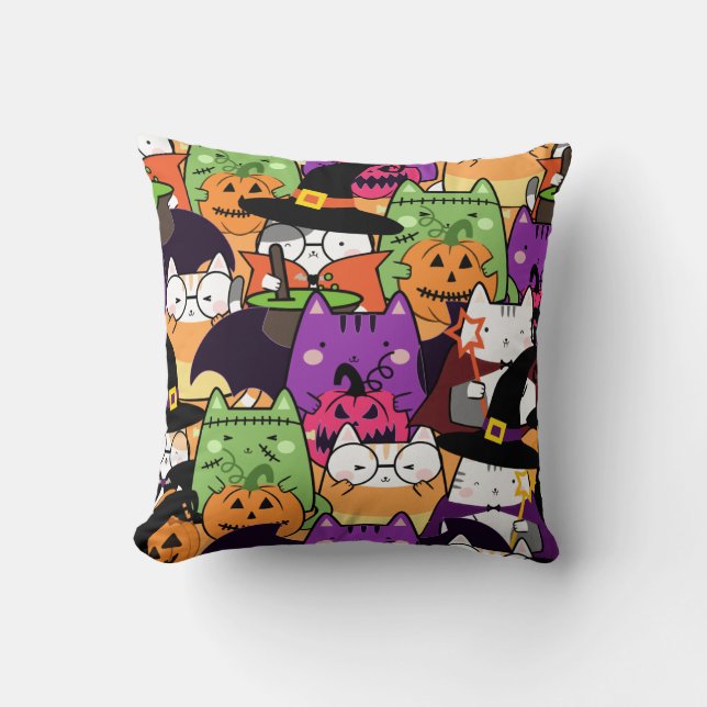 Almofada Kawaii Cat Halloween Patterno (Frente)