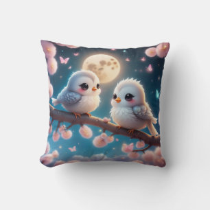 Almofada Kawaii Charming Birds sob luz da Lua