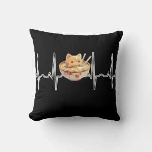 Almofada Kawaii Cute Kitten Ramen EKG Heartbeat Otaku Anime