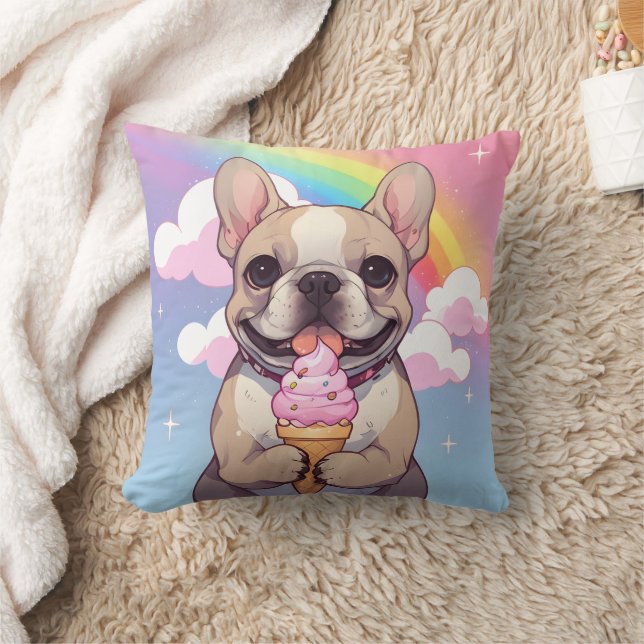 Almofada Kawaii French BuldoSorvete Rainbow (Cobertor)