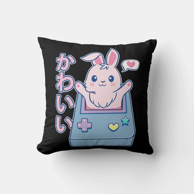 Almofada Kawaii Gamer Bunny - Rabbit Pastel Cute (Frente)