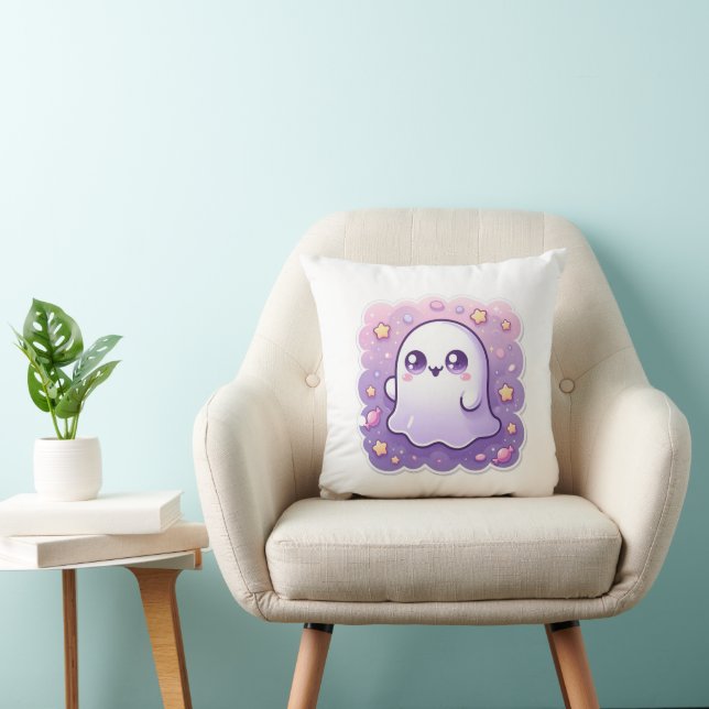Almofada Kawaii Ghost Travesseiro Cute Pastel Halloween Cus (Cadeira)