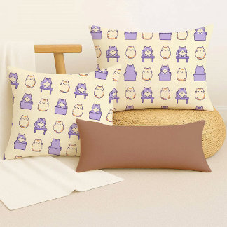 Almofada Kawaii Lavender Chonky Cat Pastel Cute Throw Pillo
