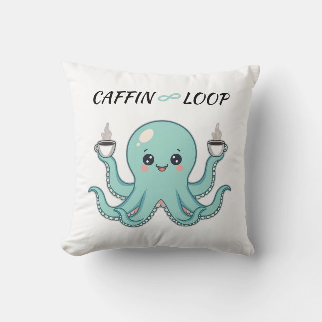 Almofada Kawaii Octopus Pillow – Caffin Loop Coffee Vibes (Frente)