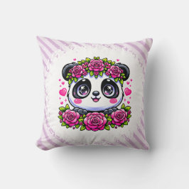 Almofada Kawaii Panda com Corações e Rosas