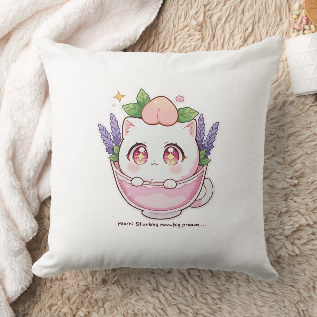 Almofada Kawaii Peach Cat em Lavanda Teacup Travesseiro dec (Cobertor)