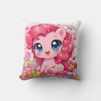 Almofada Kawaii Pink Pony Chibi Art Throw Pillow
