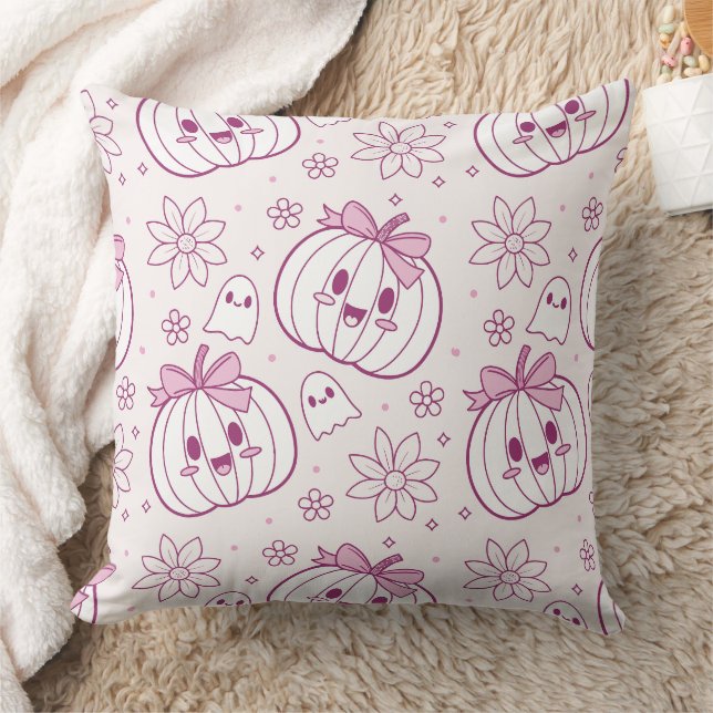 Almofada Kawaii Pumpkins, Fantasmas e Flores (Cobertor)