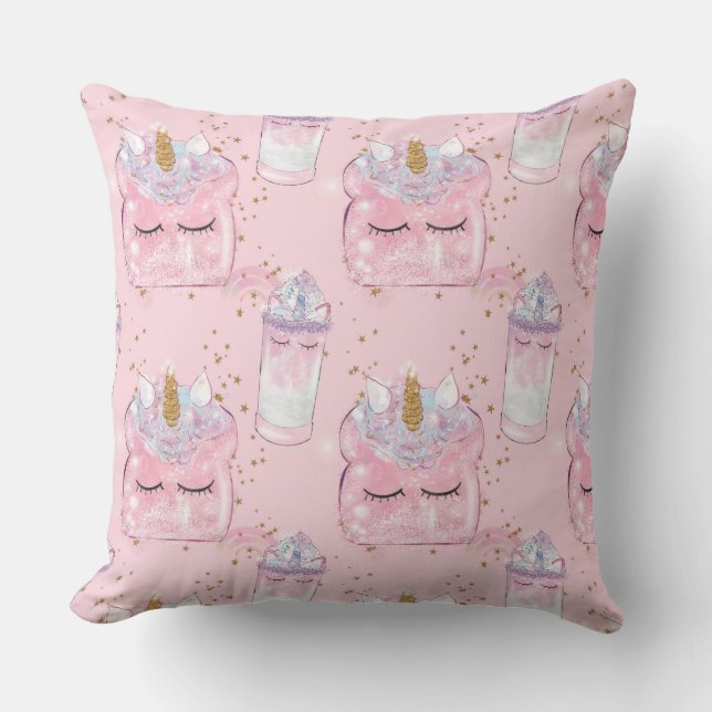 Almofada Kawaii Unicorn Toast & Milkshake - Pastel (Frente)
