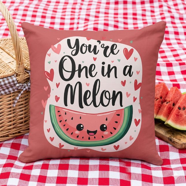 Almofada Kawaii "Você é um em um melão" Cóta Melancia Pun (Kawaii You're One in a Melon Cute Watermelon Pun Throw Pillow Mockup A)