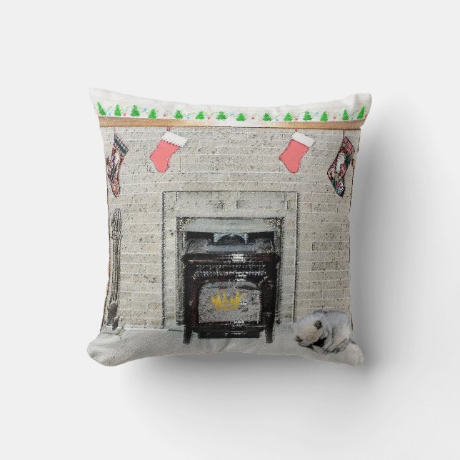 Almofada Keeshond Christmas Puppy Dog by Lareira Painting (Frente)