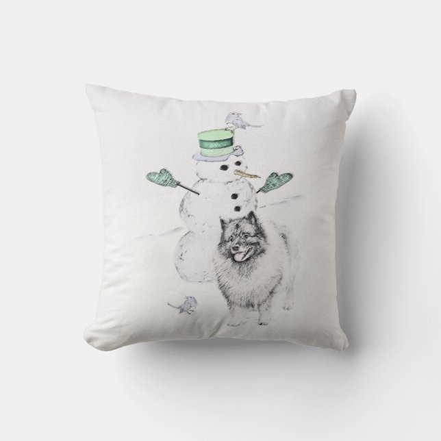Almofada Keeshond Christmas Snowman Pinting Art (Frente)
