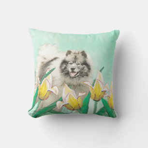 Almofada Keeshond em Tulips pintando lindas artes caninas o