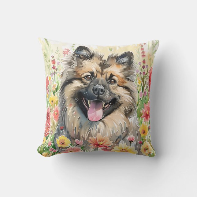 Almofada Keeshond Watercolor Throw Pillow (Frente)