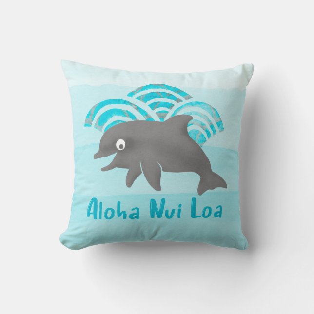 Almofada Keiki Watercolor Dolphin Wave Reversible (Frente)