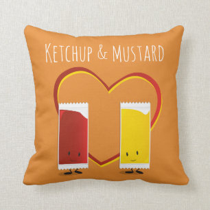 Almofada Ketchup e mostarda com coração e palavras