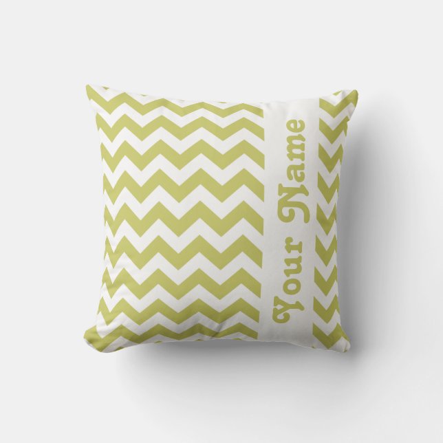 Almofada Khaki Safari Chevron com texto personalizado (Frente)