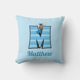 Almofada Kid Blue Knit Impressão Moose Monograma - Letra M