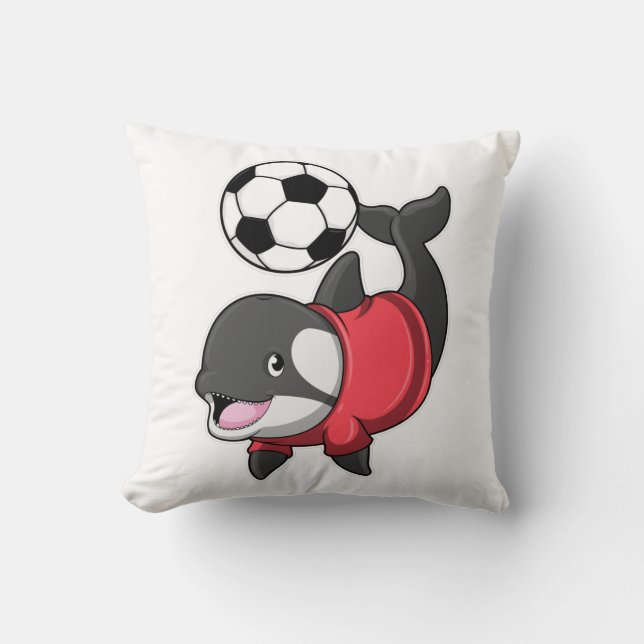 Almofada Killerwhale como jogador de futebol com futebol (Frente)