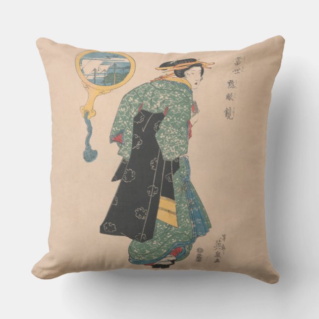 Almofada Kimono Mulher Cortesã Trabalho de arte (Frente)