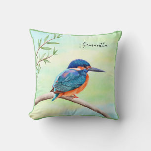 Almofada Kingfisher Watercolor Blue Orange Bird