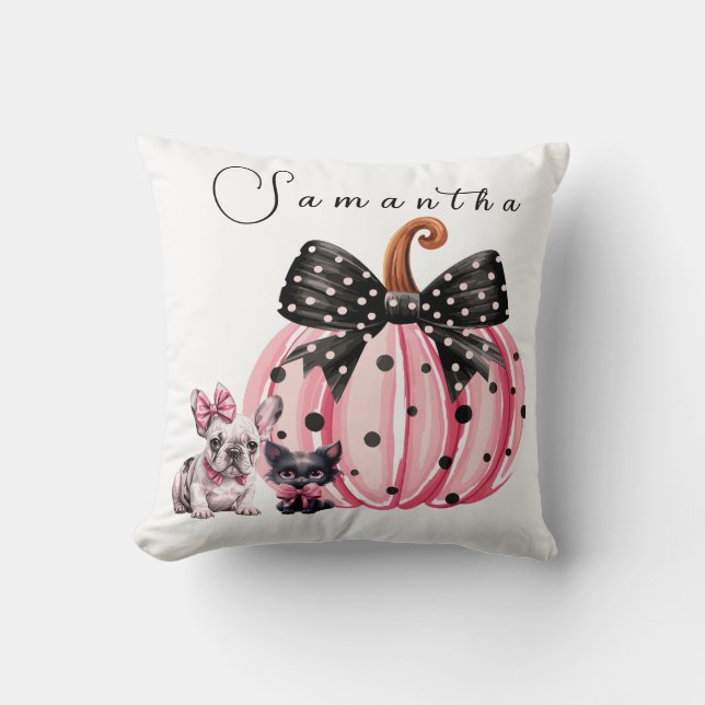 Almofada Kisses francês Halloween Buldogue Cat aspas rosa X (Frente)