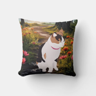 Almofada Kitten in a Magical Forest Throw Pillow