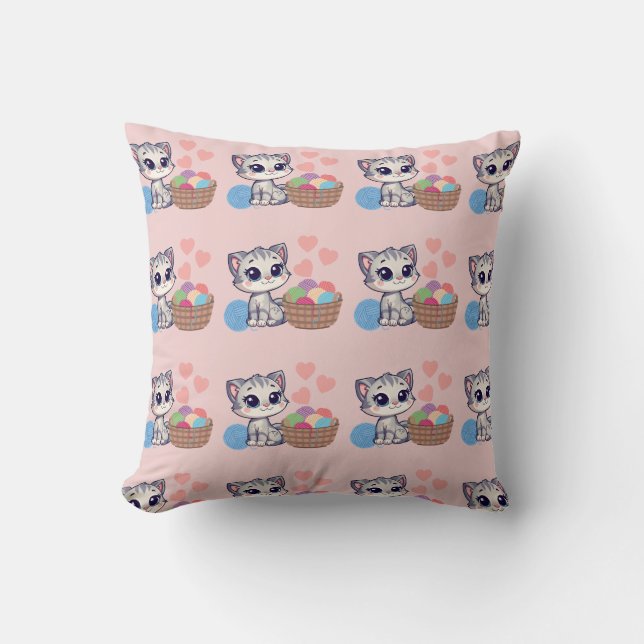 Almofada Kitten & Yarn Throw Pillow (Frente)
