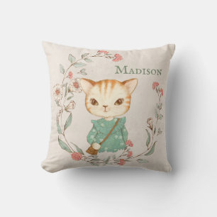 Almofada Kitty Cat Floral Personalizado Nome Girly