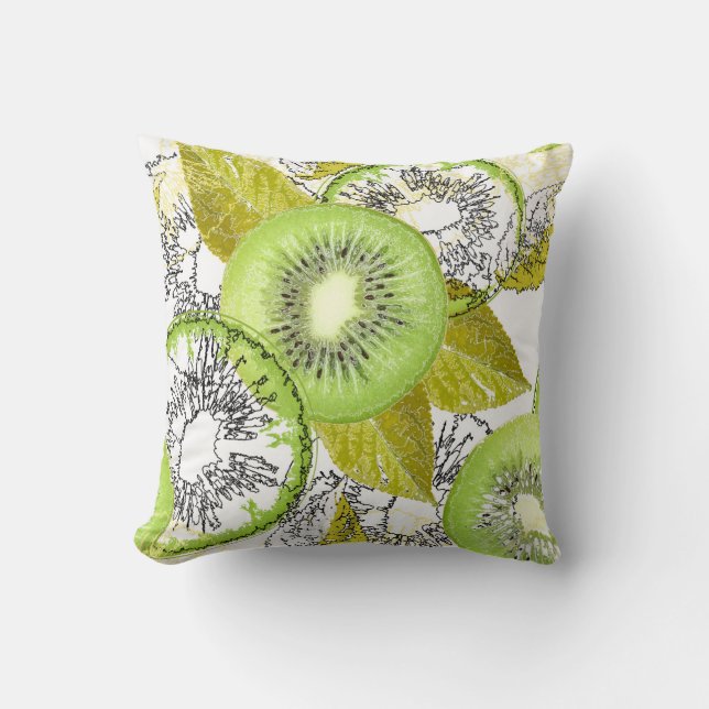 Almofada Kiwi, frutado, verde e branco, fresco, suculento,  (Frente)