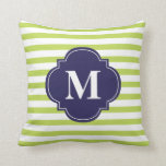 Almofada Kiwi Verde e Marinho Azul Strips Monograma<br><div class="desc">Travesseiro decorativo de sotaque decorativo personalizado. Personalize com seu nome inicial,  monograma,  nome ou qualquer texto de sua escolha.</div>