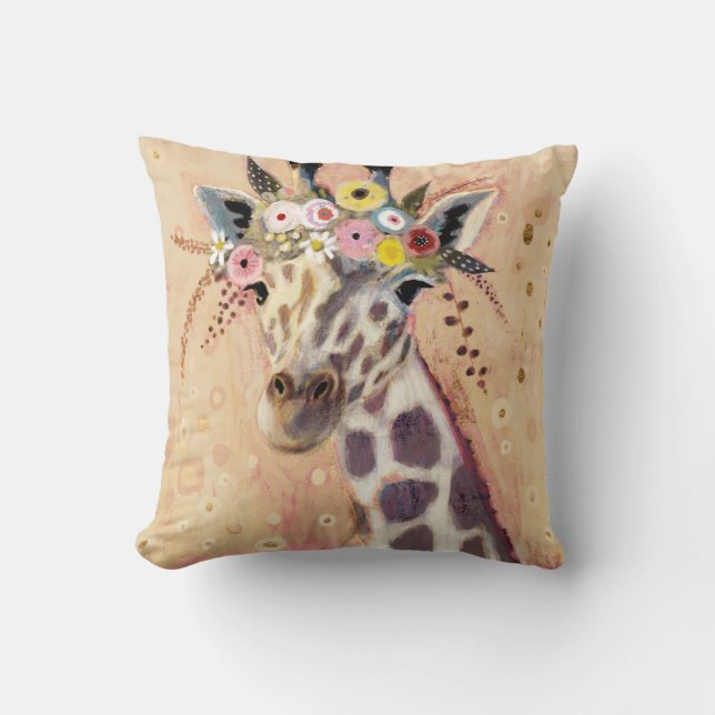 Almofada Klimt Giraffe | Adornada Em Flores (Frente)