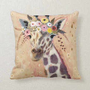 Almofada Klimt Giraffe Adornada Em Flores