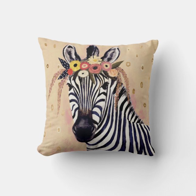 Almofada Klimt Zebra | Adornada Em Flores (Frente)