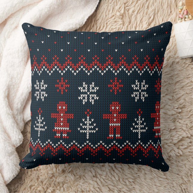 Almofada Knitted Christmas Pillow with Trees & Snowflakes (Cobertor)