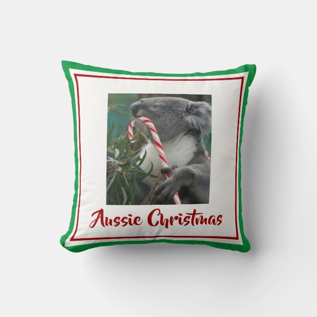 Almofada Koala de Natal com canas doces na árvore Eucalyptu (Frente)