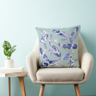 Almofada Koi azul e branco