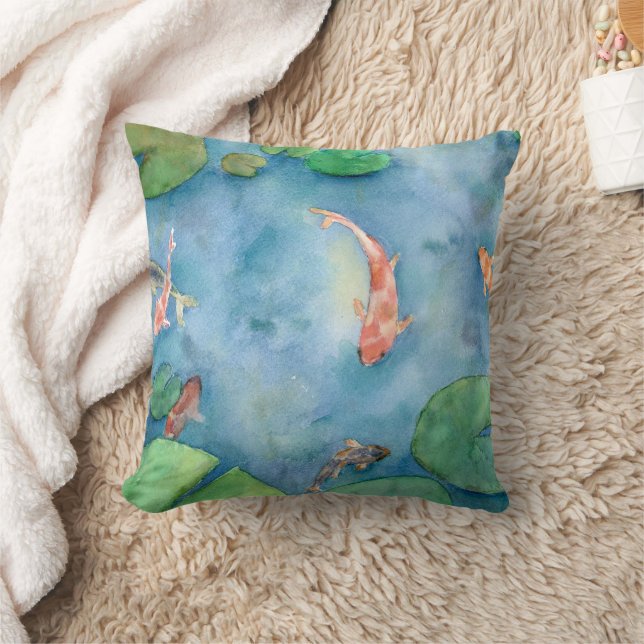 Almofada Koi Fish Pond watercolor (Cobertor)